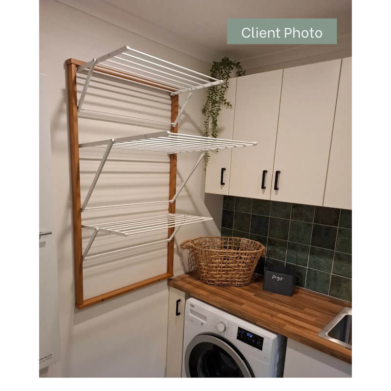 Karim 3 Tier Wall Mounted Clothes Airer Cherry Wood - LAUNDRY - Airers - Soko and Co