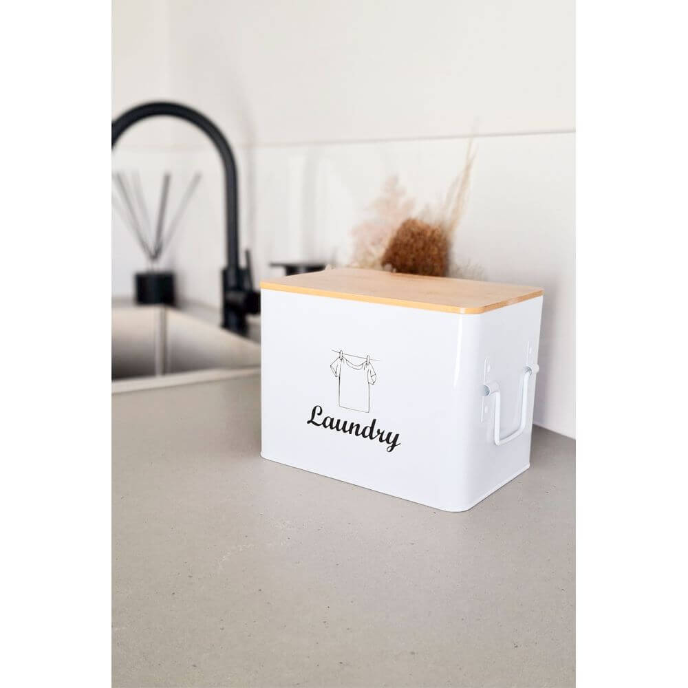 Laundry Powder Tin With Bamboo Lid White - LAUNDRY - Accessories - Soko and Co