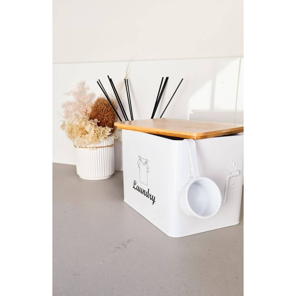 Laundry Powder Tin With Bamboo Lid White - LAUNDRY - Accessories - Soko and Co