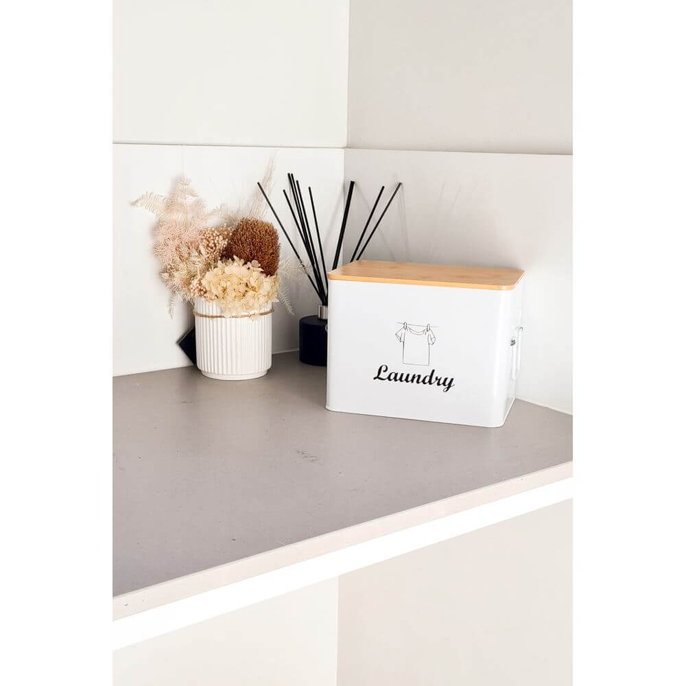 Laundry Powder Tin With Bamboo Lid White - LAUNDRY - Accessories - Soko and Co