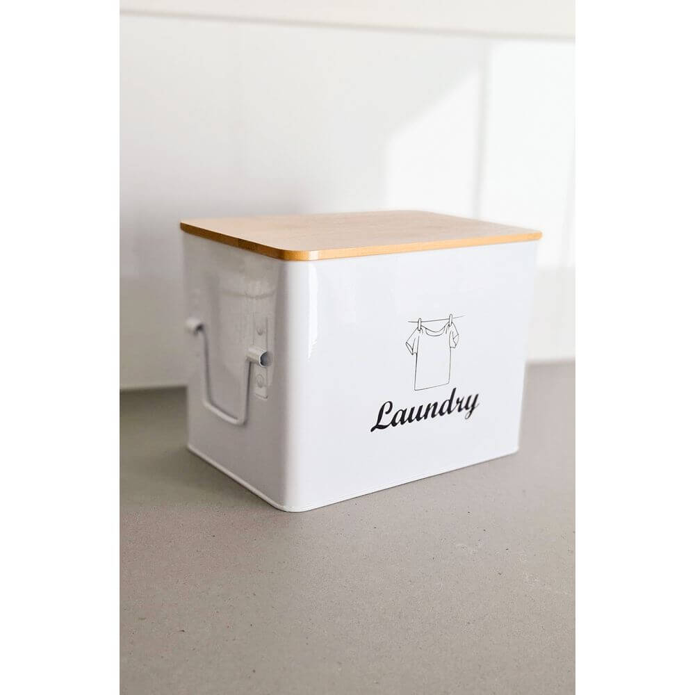 Laundry Powder Tin With Bamboo Lid White - LAUNDRY - Accessories - Soko and Co