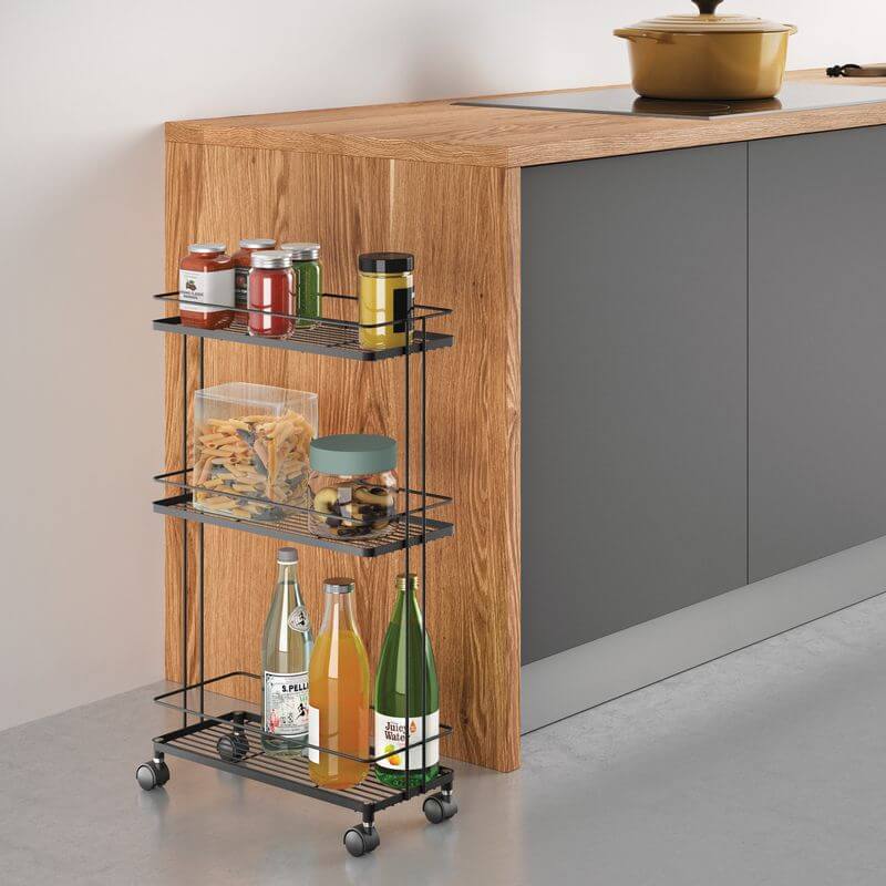 Lava 3 Tier Narrow Storage Trolley Black - HOME STORAGE - Storage Trolleys - Soko and Co