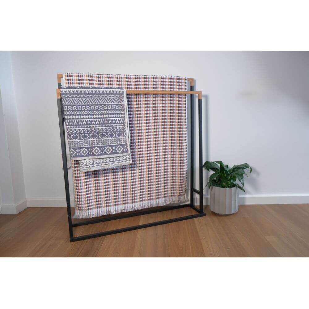 Limited Edition Wide Towel Rack Pine and Matte Black - BATHROOM - Towel Racks - Soko and Co