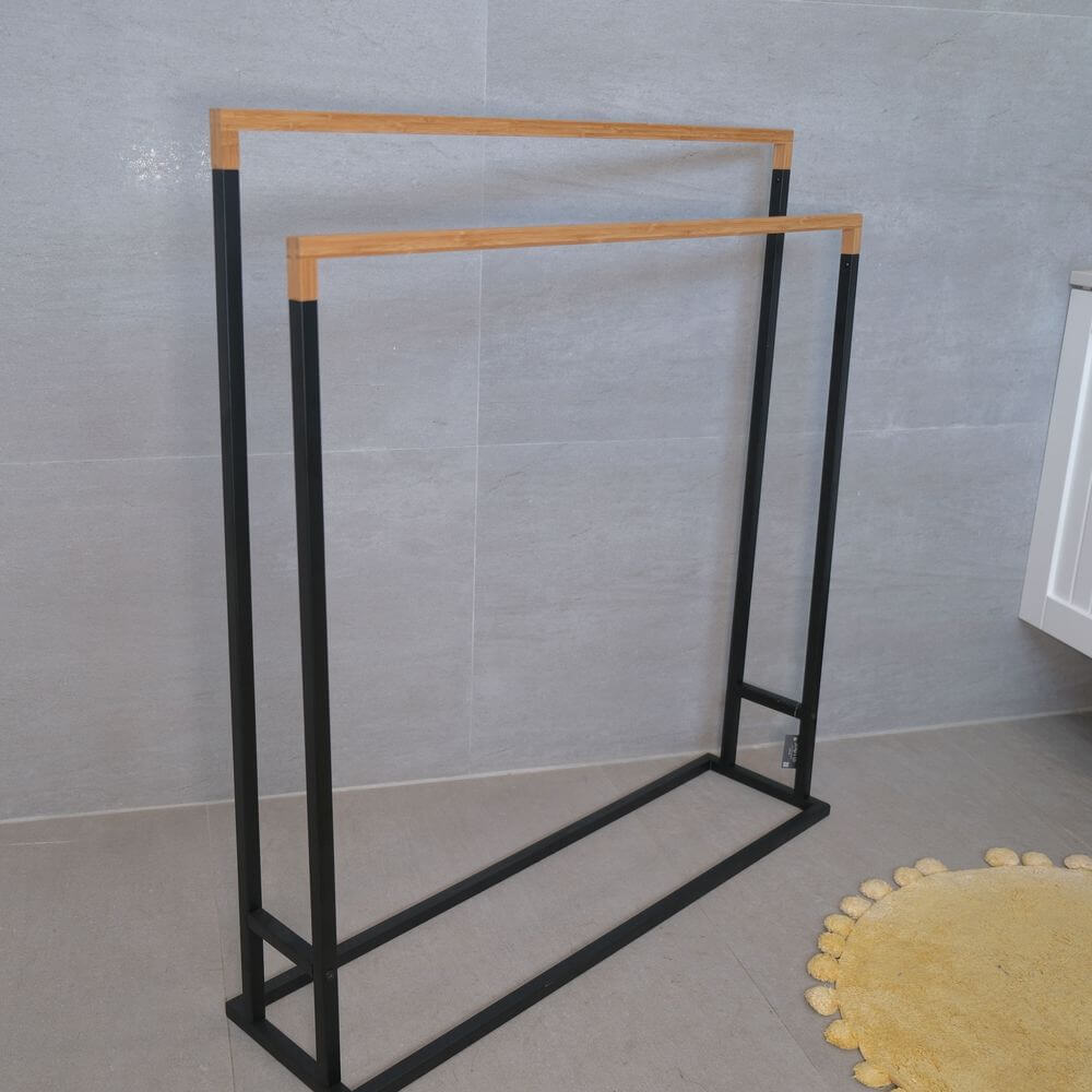 Limited Edition Wide Towel Rack Pine and Matte Black - BATHROOM - Towel Racks - Soko and Co