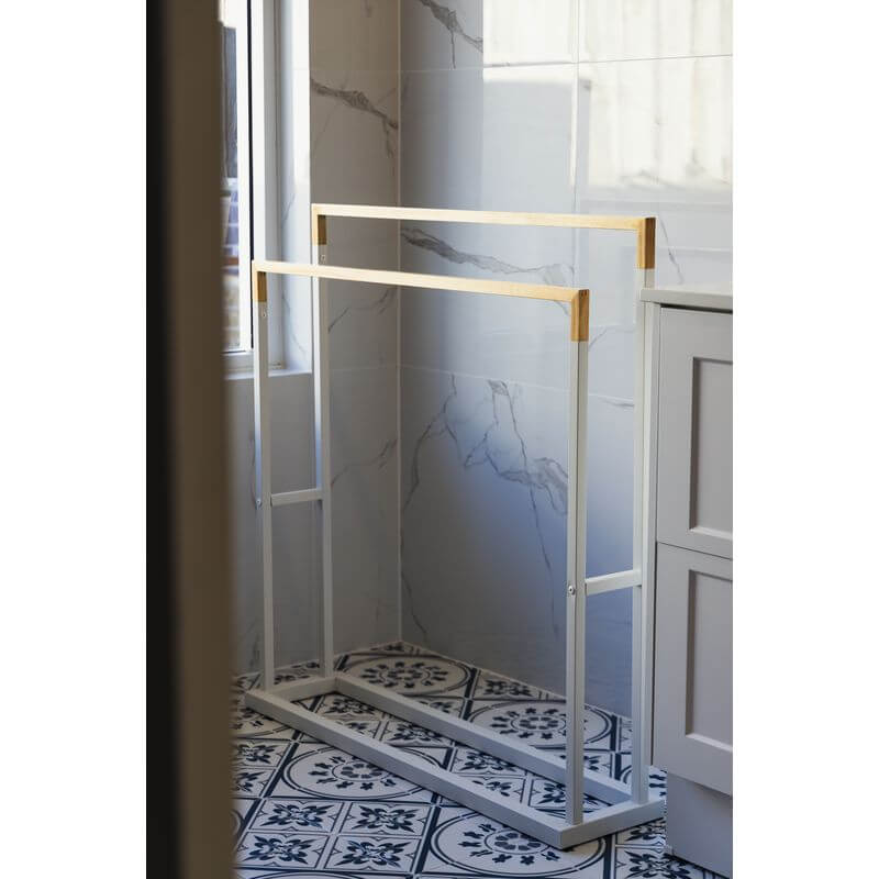 Limited Edition Wide Towel Rack Pine and Matte White - BATHROOM - Towel Racks - Soko and Co