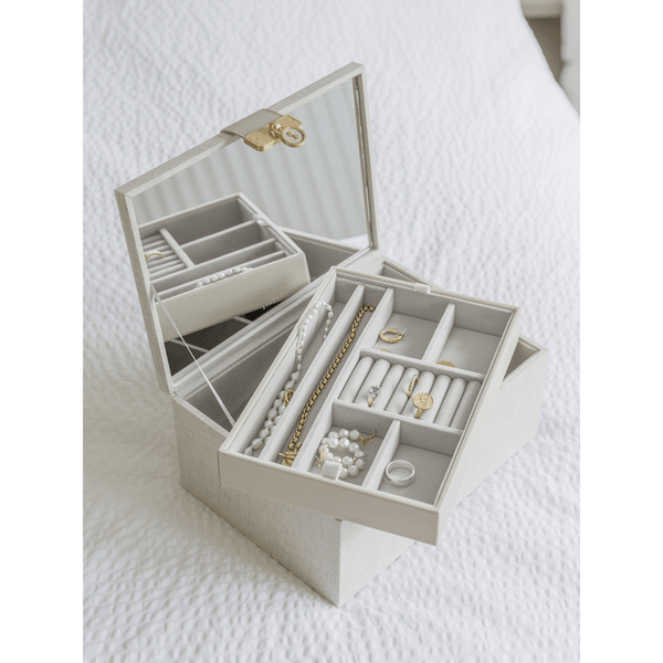 Oatmeal Linen Classic Two Tone Jewellery Box