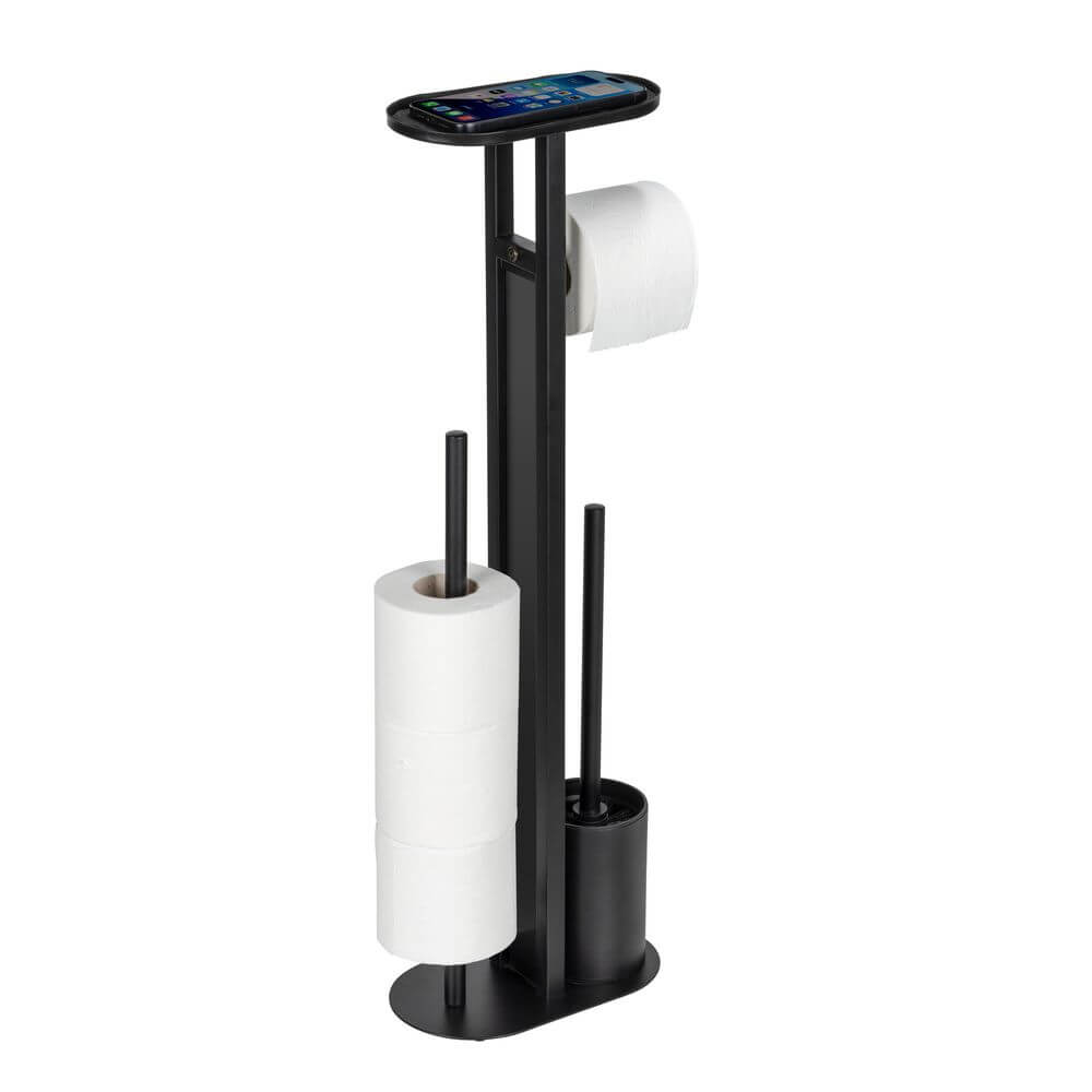 Orea Freestanding Toilet Brush &amp; Roll Holder Black - BATHROOM - Toilet Brushes - Soko and Co