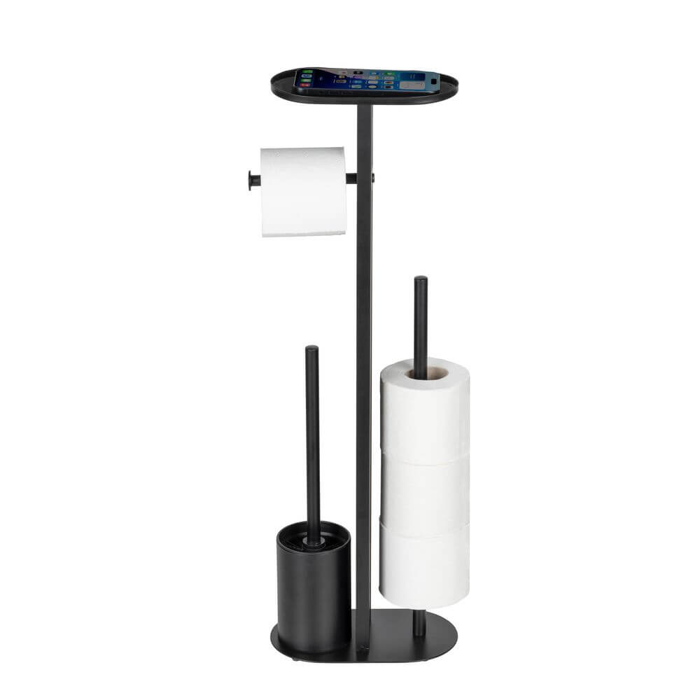 Orea Freestanding Toilet Brush &amp; Roll Holder Black - BATHROOM - Toilet Brushes - Soko and Co