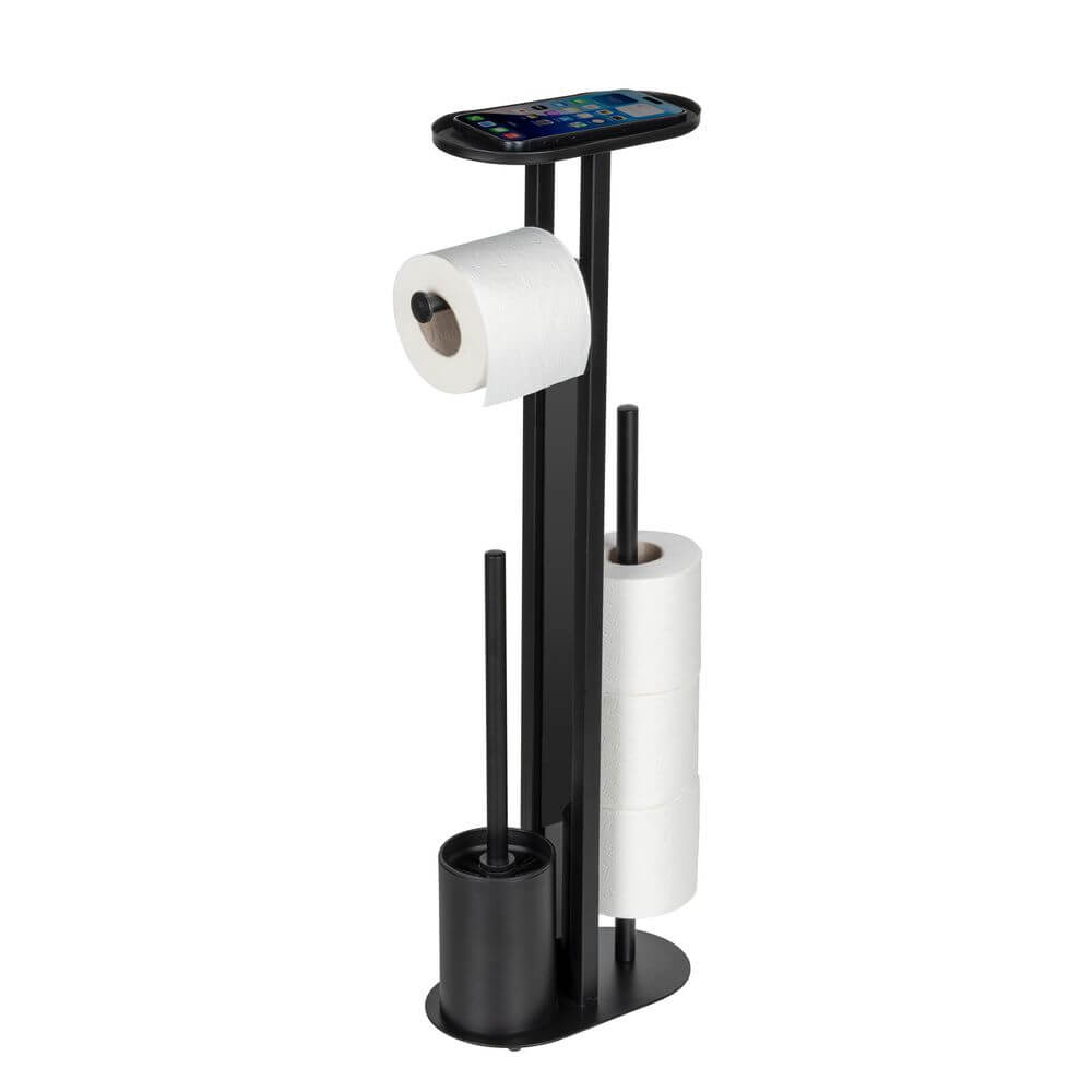 Orea Freestanding Toilet Brush &amp; Roll Holder Black - BATHROOM - Toilet Brushes - Soko and Co