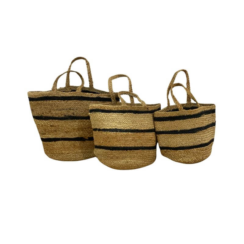 Ovela Striped Jute Basket & Tote Medium - HOME STORAGE - Baskets and Totes - Soko and Co