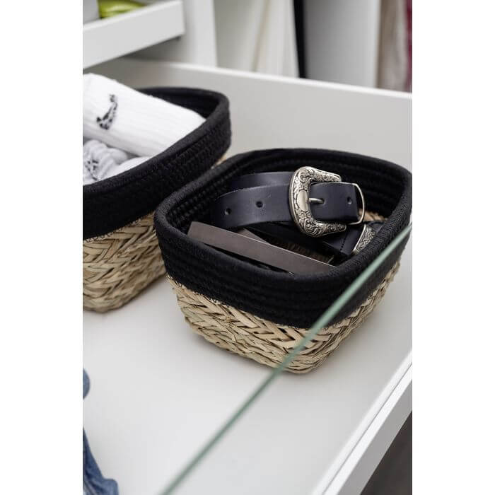 Rika Medium Rectangular Storage Basket Black & Natural - HOME STORAGE - Baskets and Totes - Soko and Co
