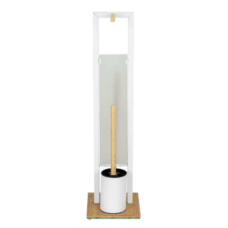 Rivalta Freestanding Toilet Brush & Roll Holder White & Bamboo - BATHROOM - Toilet Brushes - Soko and Co