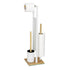 Rivalta Freestanding Toilet Brush & Roll Holder White & Bamboo - BATHROOM - Toilet Brushes - Soko and Co