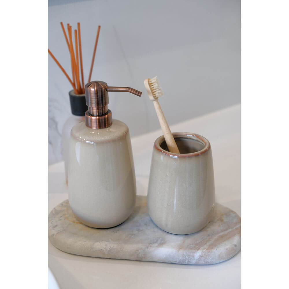 Sirmione Ceramic 3 Piece Bathroom Accessories Set Latte - BATHROOM - Bathroom Accessory Sets - Soko and Co