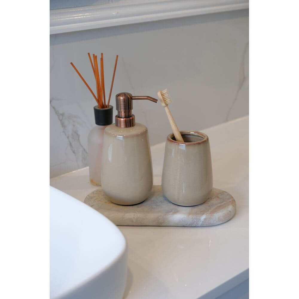 Sirmione Ceramic Soap Dispenser Latte - BATHROOM - Soap Dispensers and Trays - Soko and Co