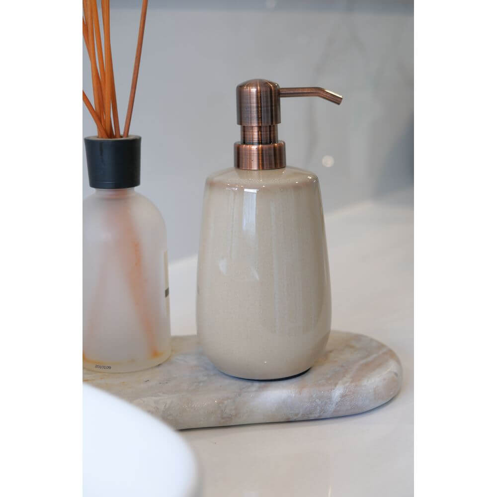 Sirmione Ceramic Soap Dispenser Latte - BATHROOM - Soap Dispensers and Trays - Soko and Co