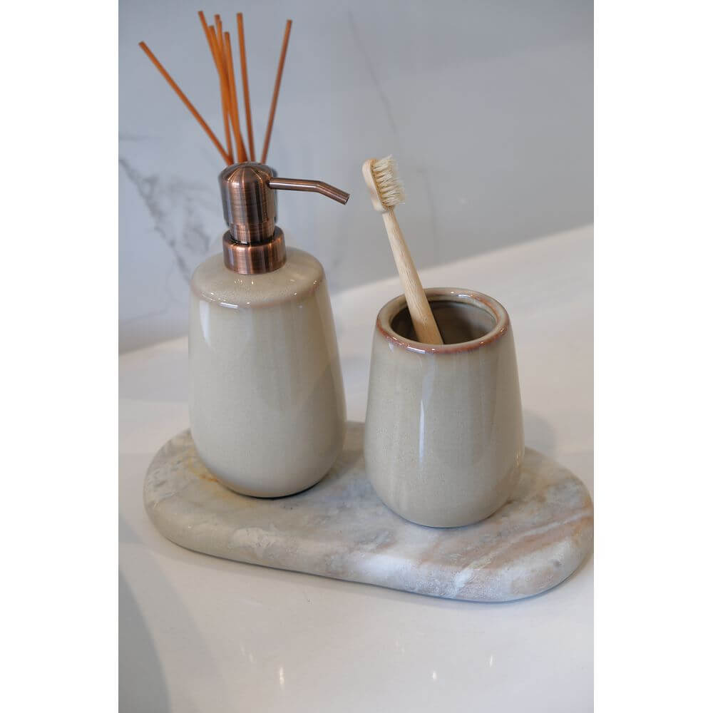 Sirmione Ceramic Tumbler Latte - BATHROOM - Toothbrush Holders - Soko and Co