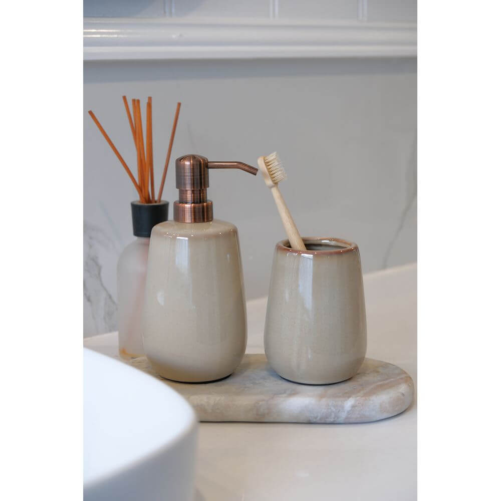Sirmione Ceramic Tumbler Latte - BATHROOM - Toothbrush Holders - Soko and Co