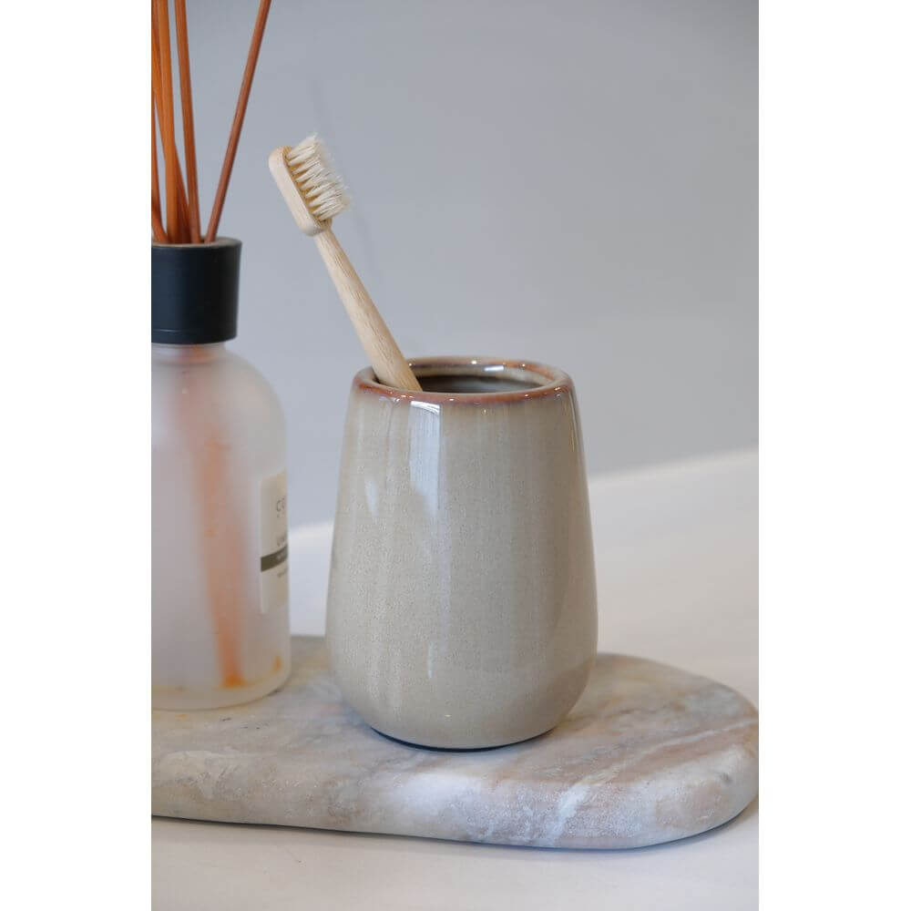 Sirmione Ceramic Tumbler Latte - BATHROOM - Toothbrush Holders - Soko and Co