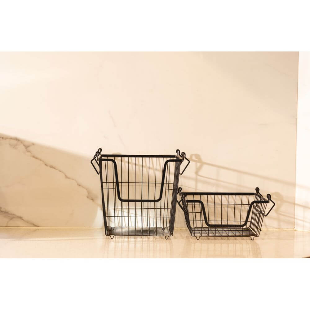 Stackable Black Wire Basket Large - KITCHEN - Shelves and Racks - Soko and Co
