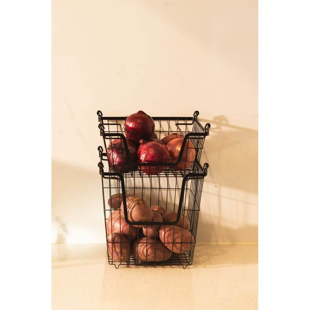 Stackable Black Wire Basket Set - KITCHEN - Shelves and Racks - Soko and Co