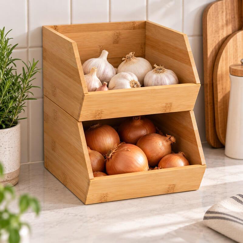 Stacking Storage Basket Bamboo - KITCHEN - Bench - Soko and Co