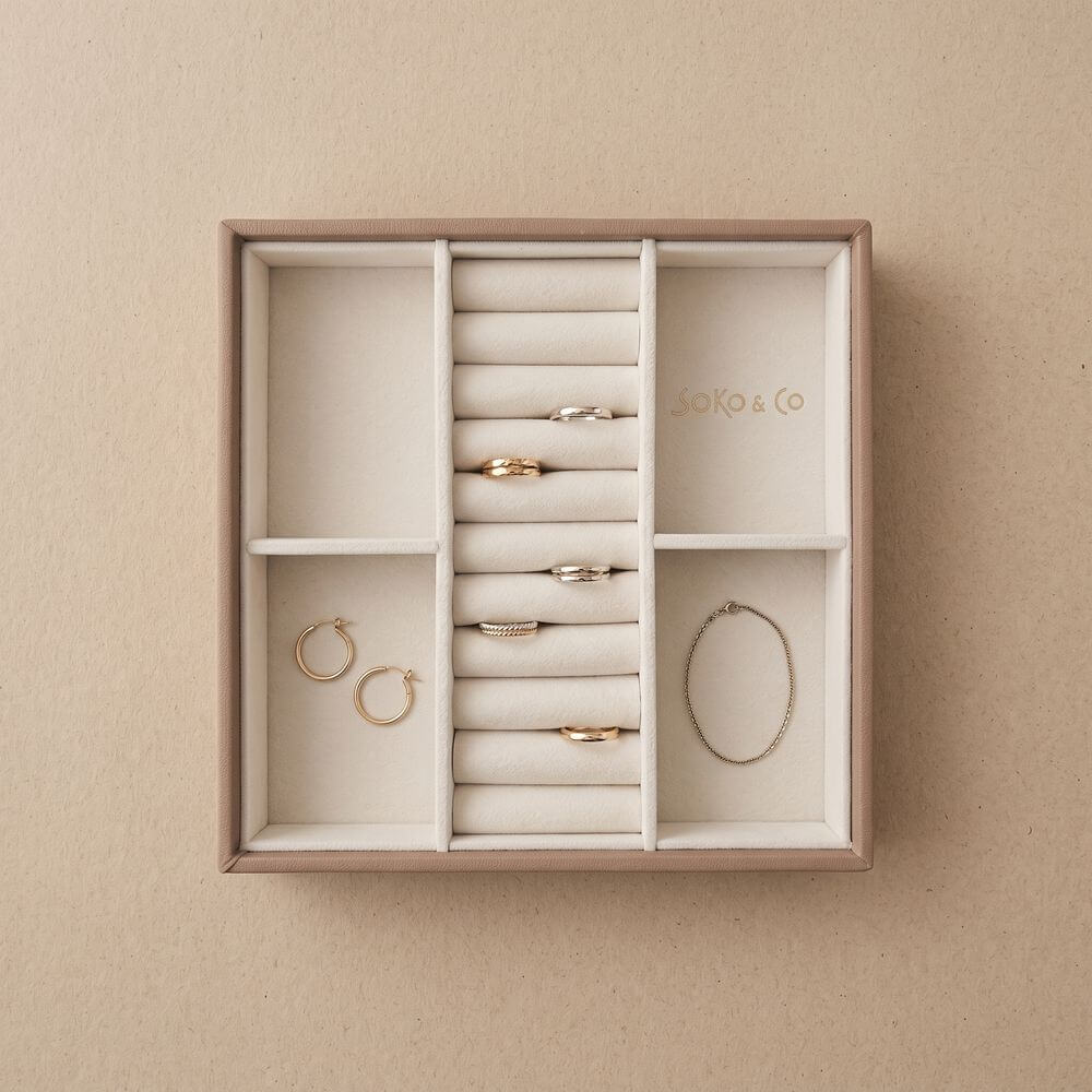 Atelier Stacking Jewellery Tray Set with Lid Taupe - WARDROBE - Jewellery Storage - Soko and Co