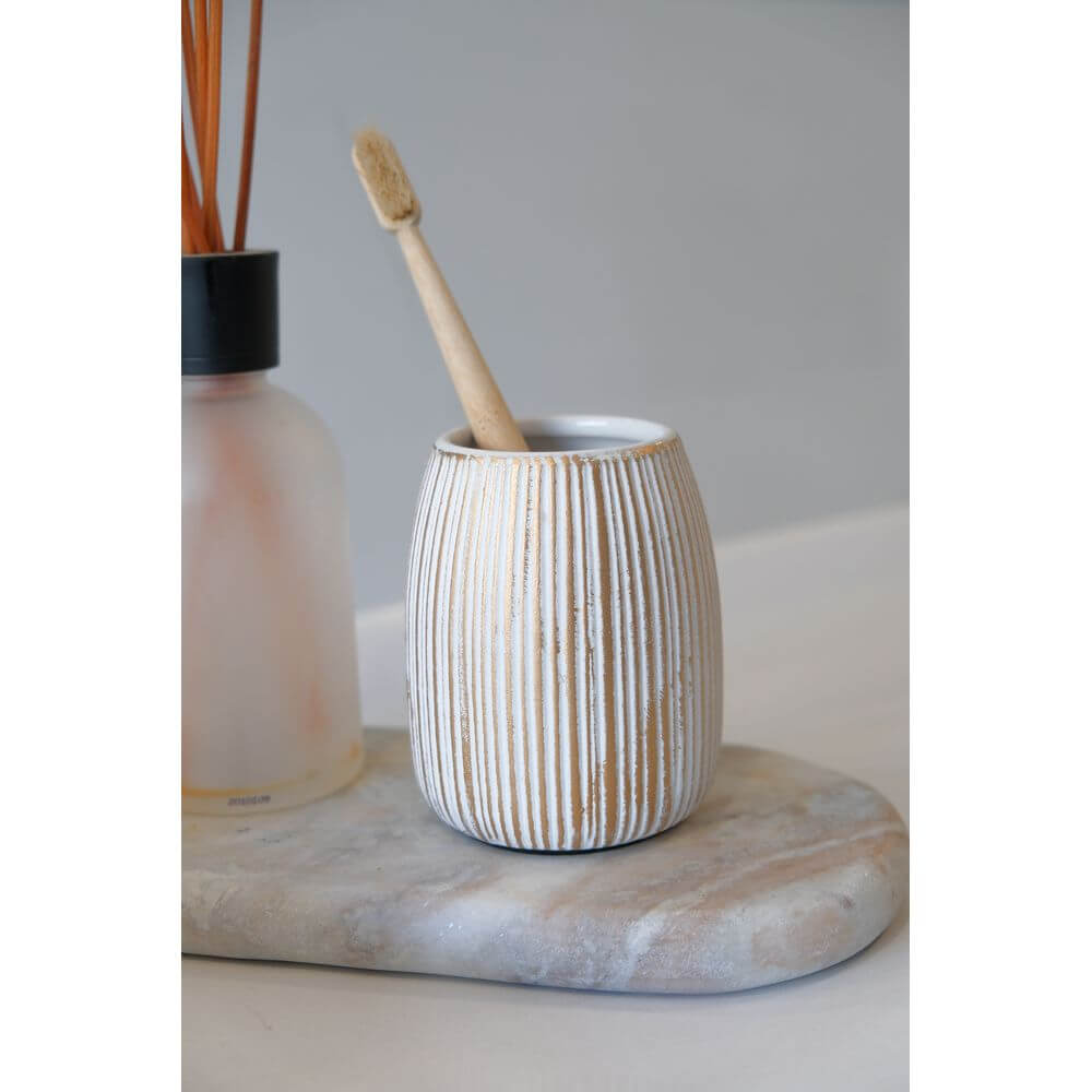 Tornano Ceramic 3 Piece Bathroom Accessories Set Gold - BATHROOM - Bathroom Accessory Sets - Soko and Co