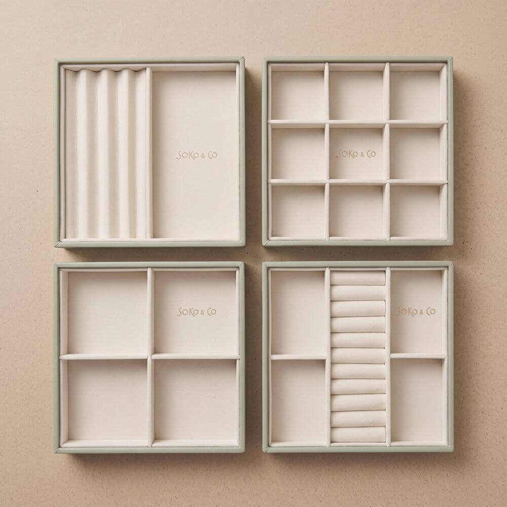 Atelier Stacking Jewellery Tray Set with Lid Sage - WARDROBE - Jewellery Storage - Soko and Co