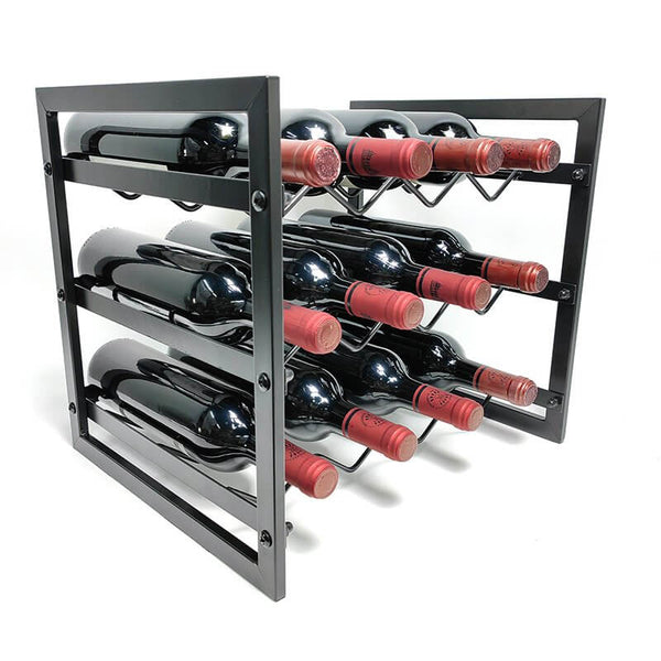12 Bottle Slim Stackable Wine Rack Matte Black