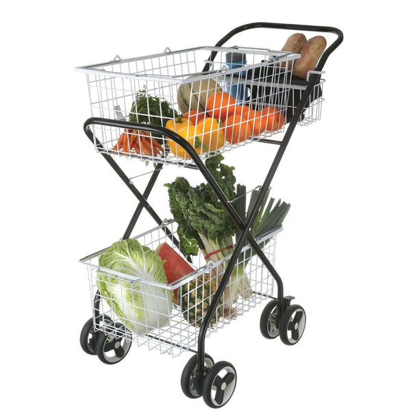 2 Tier All Purpose Laundry Basket Trolley Black & White