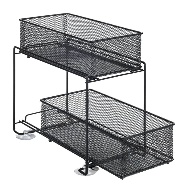 2 Tier Mesh Pull Out Pantry Drawer Black