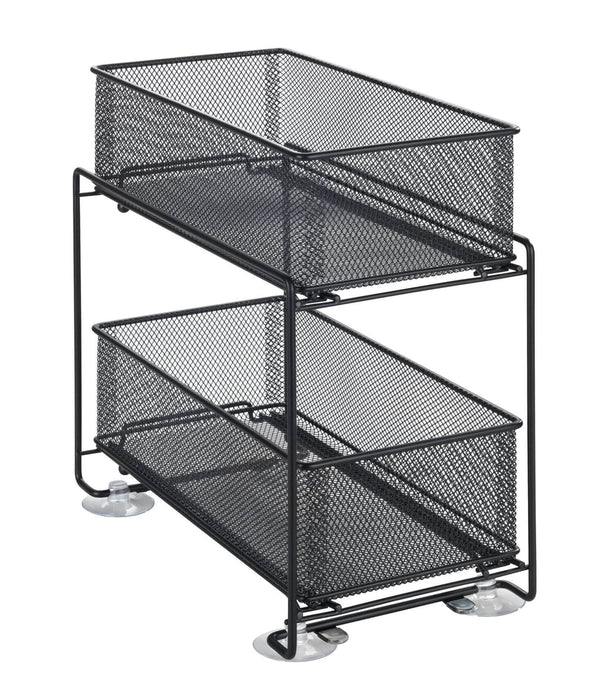 2 Tier Mesh Pull Out Pantry Drawer Black