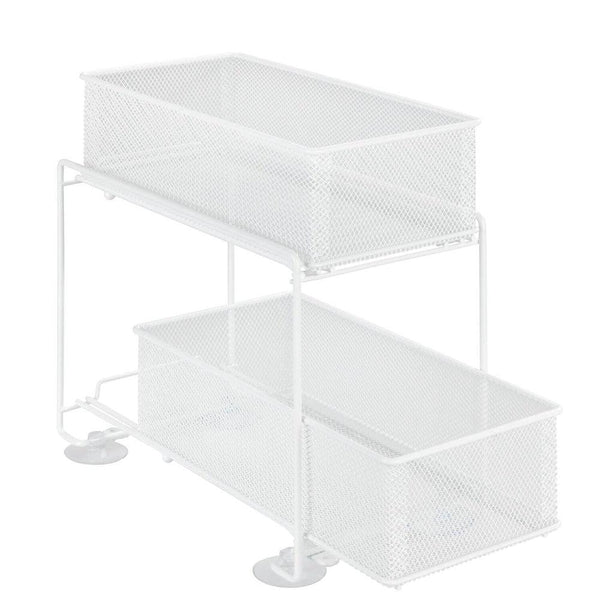 2 Tier Mesh Pull Out Pantry Drawer White