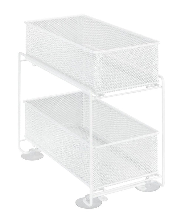 2 Tier Mesh Pull Out Pantry Drawer White