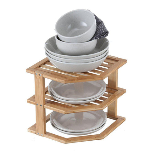 2 Tier Square Bamboo Plate Stacker & Pantry Shelf
