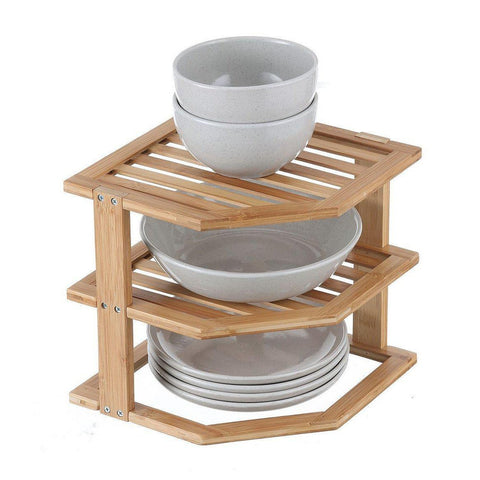 2 Tier Square Bamboo Plate Stacker & Pantry Shelf