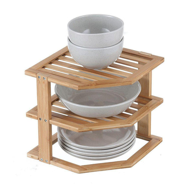 2 Tier Square Bamboo Plate Stacker & Pantry Shelf