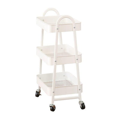 3 Tier Heavy Duty Metal Storage Trolley Matte White