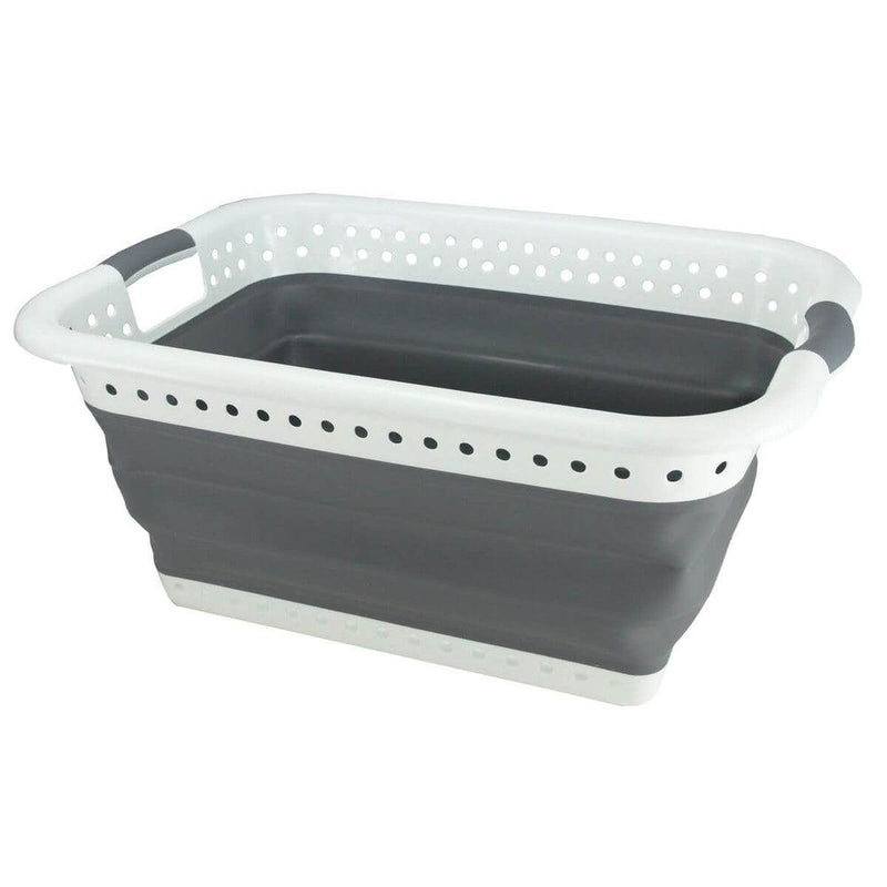 37L Collapsible Laundry Basket White & Grey