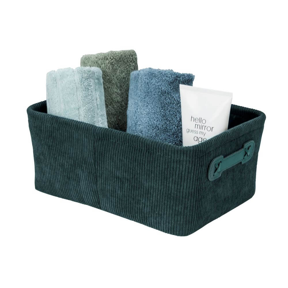 Anela Rectangular Corduroy Storage Basket Emerald Green - HOME STORAGE - Baskets and Totes - Soko and Co