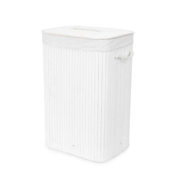 Collapsible Rectangular Bamboo Laundry Hamper White