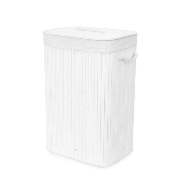 Collapsible Rectangular Bamboo Laundry Hamper White