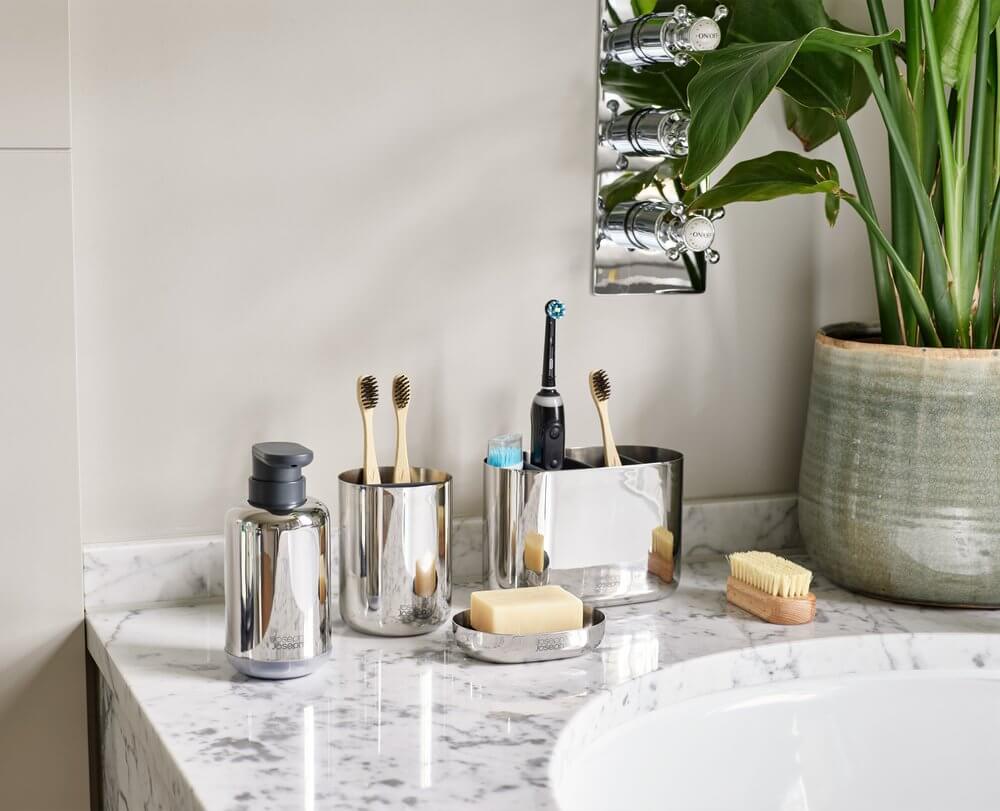 Joseph Joseph EasyStore Luxe Stainless Steel Toothbrush Caddy - BATHROOM - Toothbrush Holders - Soko and Co