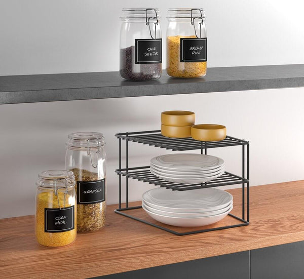 Lava 2 Tier Square Plate Stacker & Pantry Shelf Matte Black