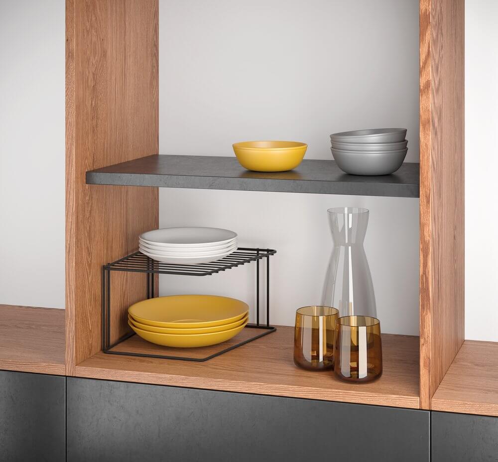 Lava Square Plate Stacker &amp; Pantry Shelf Matte Black - KITCHEN - Shelves and Racks - Soko and Co