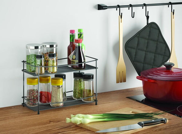 Oregano 2 Tier Wide Freestanding Spice Rack Matte Black