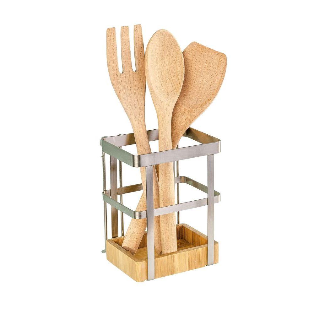 Premium Utensil Holder Bamboo &amp; Steel - KITCHEN - Shelves and Racks - Soko and Co