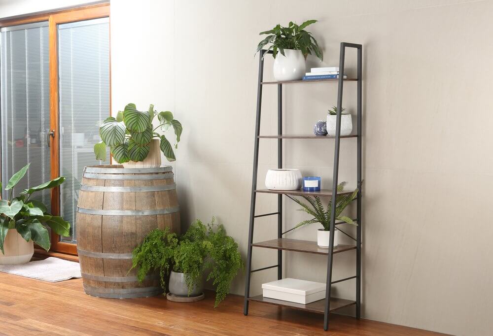 Rustic 5 Tier Shelf Unit Dark Wood &amp; Matte Black - HOME STORAGE - Shelves and Cabinets - Soko and Co