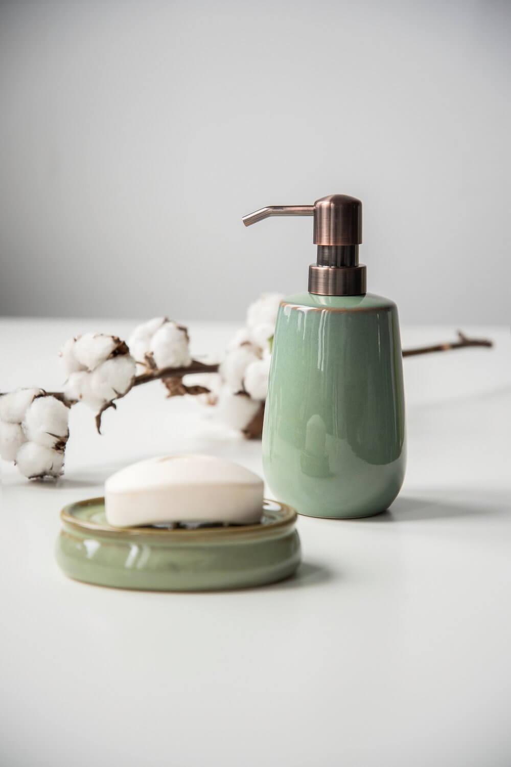 Sirmione Ceramic Soap Dish Reactive Green - BATHROOM - Soap Dispensers and Trays - Soko and Co